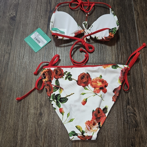 NWT Seekers Australia Rose Print Halter Neck Two-Piece Bikini Swimsuit SZ 8 - Picture 3 of 11